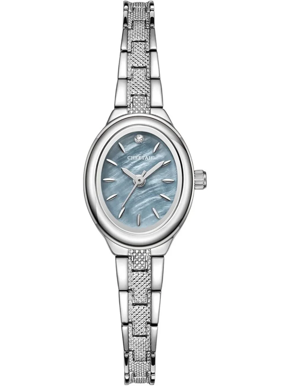 Women's Silver Blue Classic Retro Bracelet Oval Case and Minimalist Dial Watch